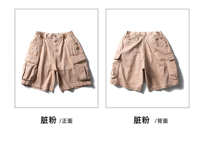 Black Fleet American-Style Shorts Men's Summer Workwear Six-Point Pants Multi-Pocket Loose Casual Couple Style Retro Heavyweight
