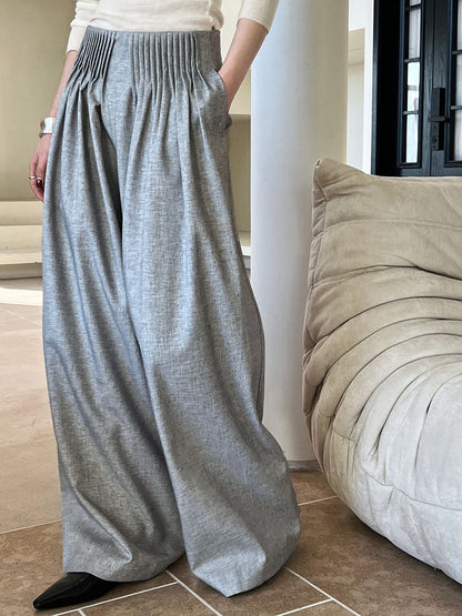 Luxi Gao Ding worsted ~ design pleated suit pants trousers women's old money style high waist mopping wide leg pants 1919