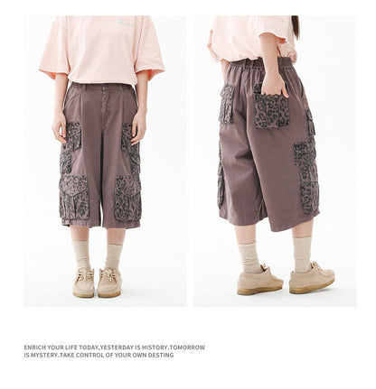 Black Fleet Retro Washed Solid Color Workwear Capri Pants Unisex Versatile Fashion Everyday Pants Trendy Straight-Leg
