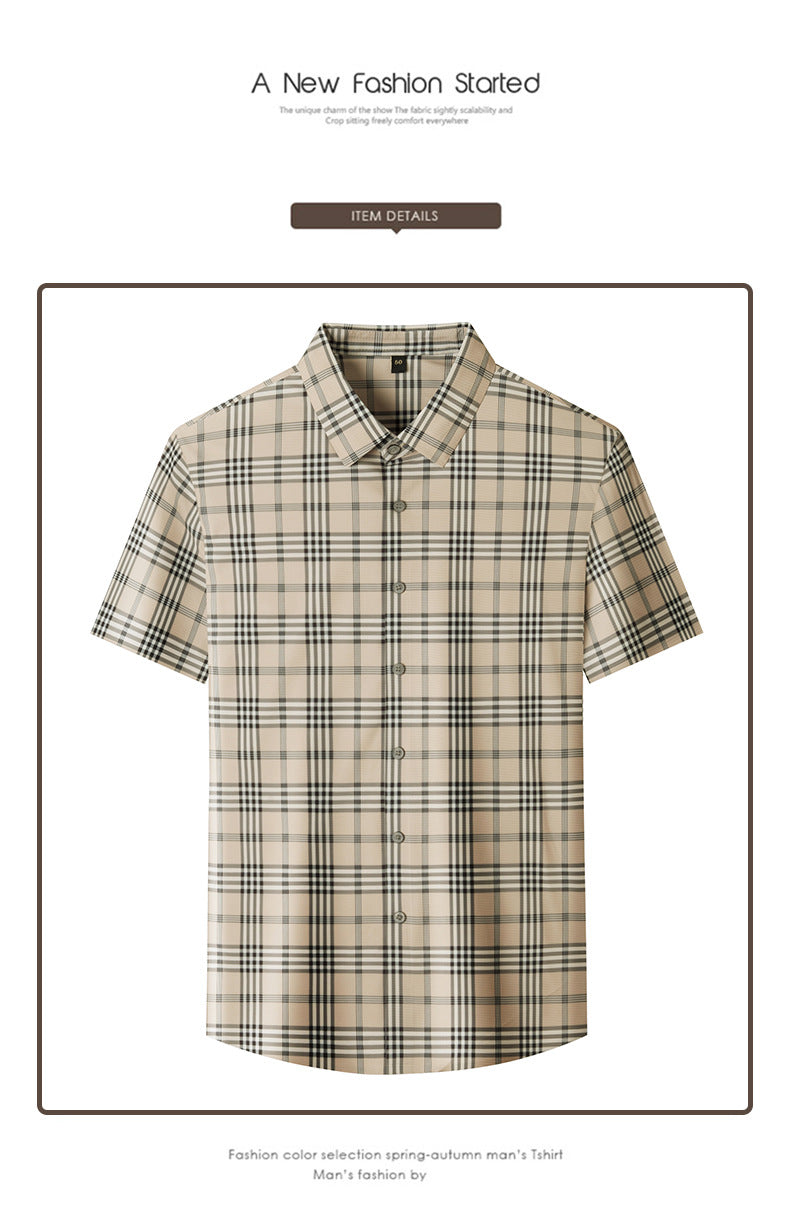 Men's Short-sleeved Shirt Summer Non-marking Non-ironing Youth Short-sleeved Shirt Men's Fashion Plaid Casual Shirt Men's Short-sleeved Shirt