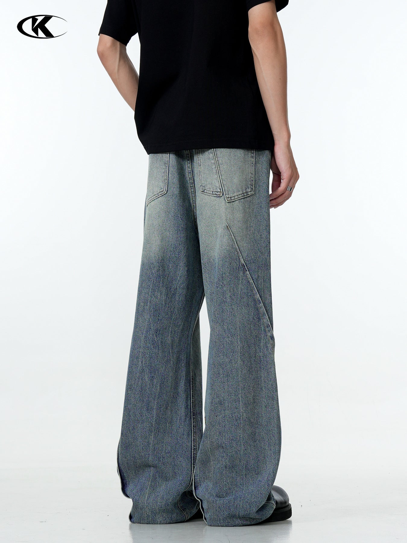 11Kn American Blue Jeans for Men and Women, Deconstructed Design, Retro Distressed Washed Straight Leg Trendy Loose Wide Leg Pants