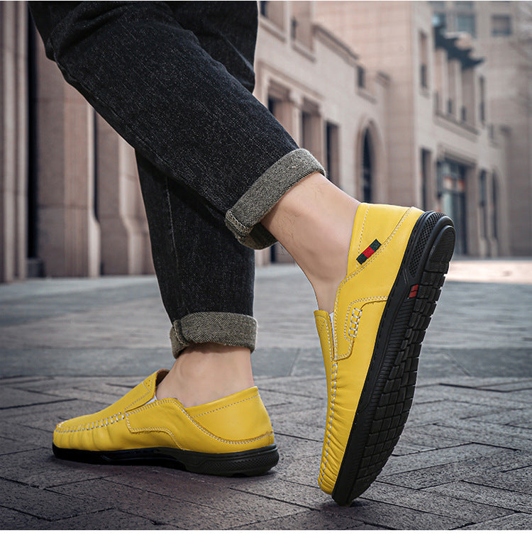 Cross-Border Large Size 46 Casual Leather Shoes for Men, Slip-On Slip-Ons, Soft-Soled Driving Shoes, Four-Season Cowhide Beanie Shoes for Men
