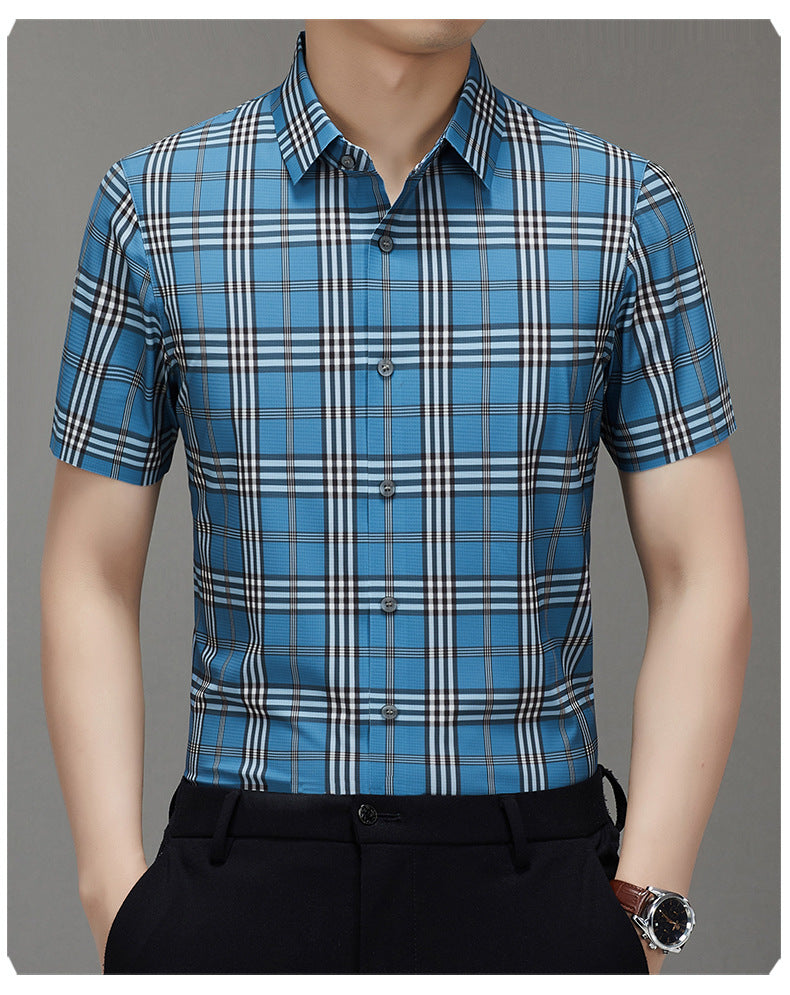 Men's Short-sleeved Shirt Summer Non-marking Non-ironing Youth Short-sleeved Shirt Men's Fashion Plaid Casual Shirt Men's Short-sleeved Shirt
