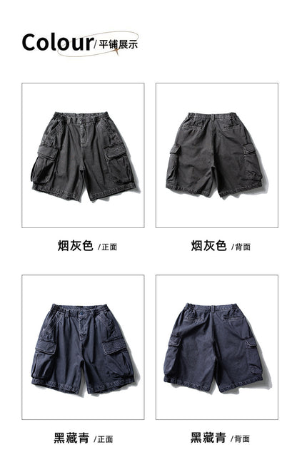 Black Fleet American-Style Shorts Men's Summer Workwear Six-Point Pants Multi-Pocket Loose Casual Couple Style Retro Heavyweight