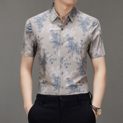 Men's Short-sleeved Shirt 2025 New Spring and Summer Ice Shirt Men's Jacquard Traceless All-match Shirt Men's Short-sleeved Shirt
