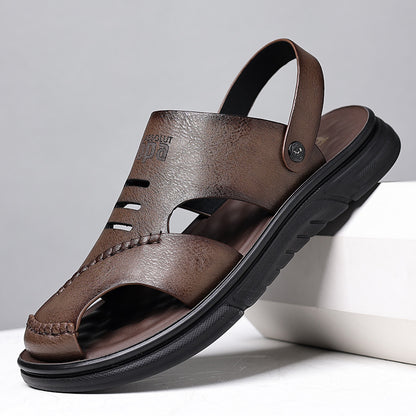 Genuine Leather Toe-Toe Sandals for Men, New Summer Style, Breathable Casual Men's Sandals, Soft Surface Beach Shoes for Men