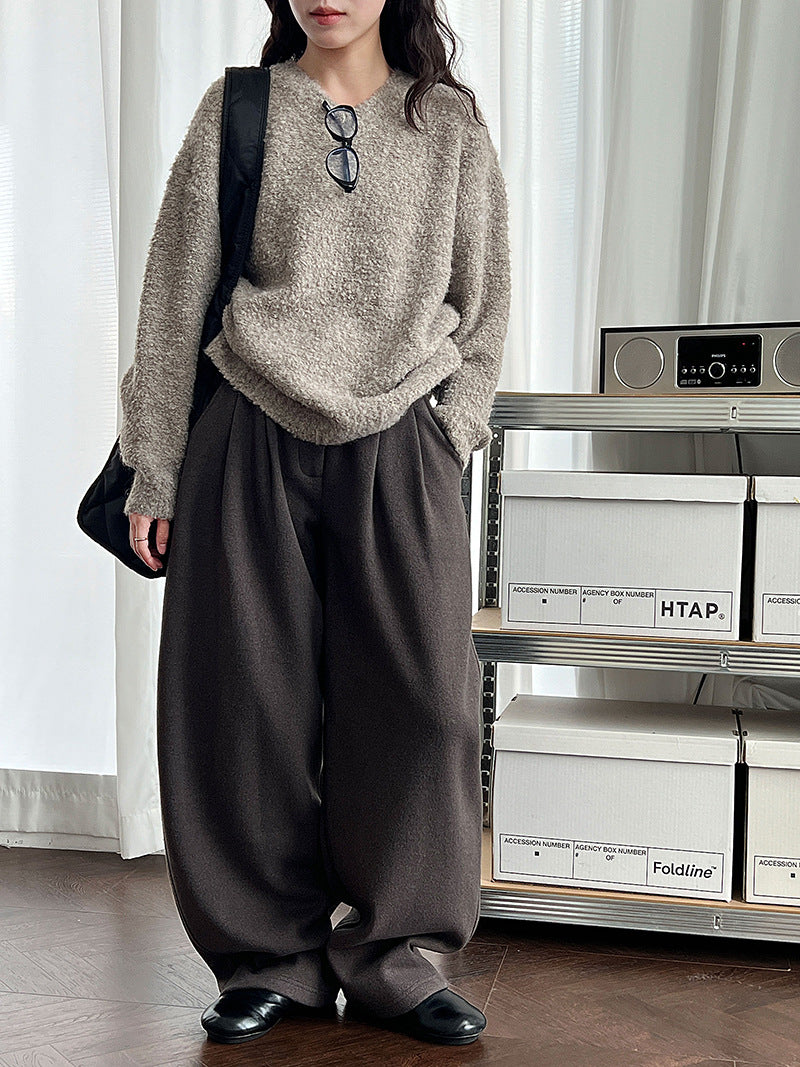 Luxi pants giant good ~ Korean thick woolen sickle pants women fall/winter new slim cashmere pants 1829