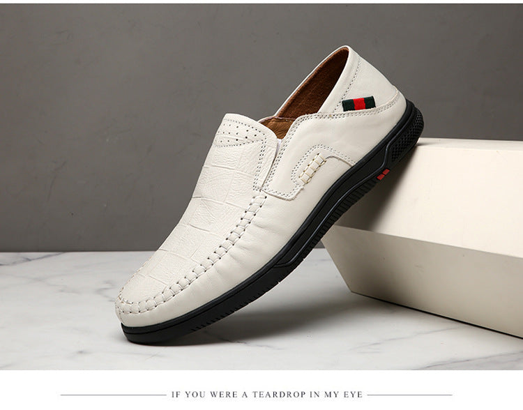 Cross-Border Large Size 46 Casual Leather Shoes for Men, Slip-On Slip-Ons, Soft-Soled Driving Shoes, Four-Season Cowhide Beanie Shoes for Men