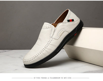 Cross-Border Large Size 46 Casual Leather Shoes for Men, Slip-On Slip-Ons, Soft-Soled Driving Shoes, Four-Season Cowhide Beanie Shoes for Men