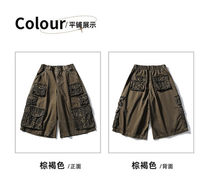 Black Fleet Retro Washed Solid Color Workwear Capri Pants Unisex Versatile Fashion Everyday Pants Trendy Straight-Leg