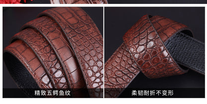 Men's Belt Genuine Leather Crocodile Pattern Inner Wear Automatic Buckle Fashionable All-match Belt Middle-aged and Young Casual Business Trendy Belt