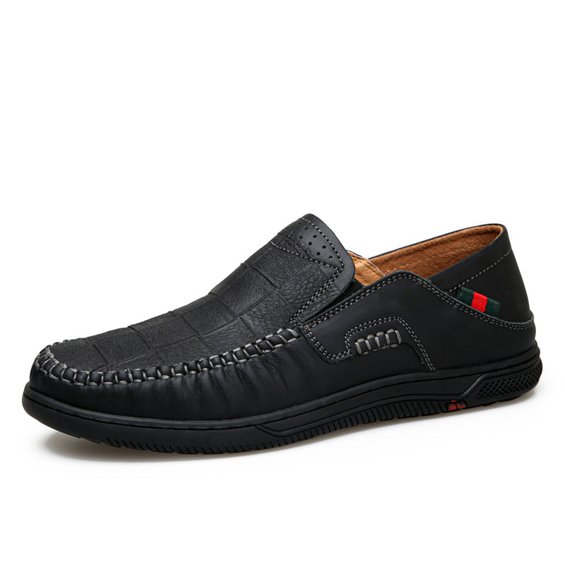 Cross-Border Large Size 46 Casual Leather Shoes for Men, Slip-On Slip-Ons, Soft-Soled Driving Shoes, Four-Season Cowhide Beanie Shoes for Men