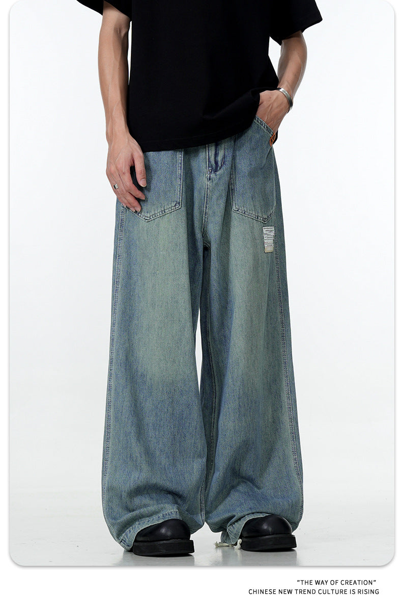 11Kn American Thin Blue Jeans for Men and Women with Adjustable Drawstring Trendy Stylish Straight Casual Wide Leg Slimming Look Pants