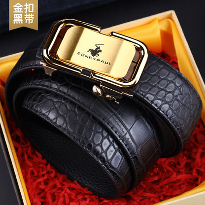Men's Belt Genuine Leather Crocodile Pattern Inner Wear Automatic Buckle Fashionable All-match Belt Middle-aged and Young Casual Business Trendy Belt