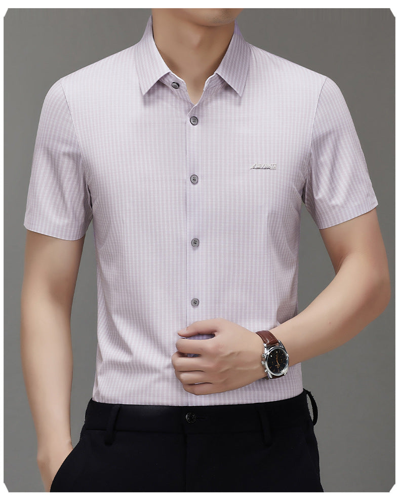 Summer High-end Jacquard Ice-feeling Non-ironing Mulberry Silk Short-sleeved Shirt Light Luxury High-end Business Shirt