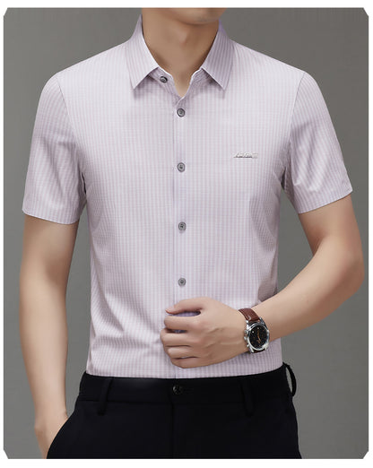 Summer High-end Jacquard Ice-feeling Non-ironing Mulberry Silk Short-sleeved Shirt Light Luxury High-end Business Shirt