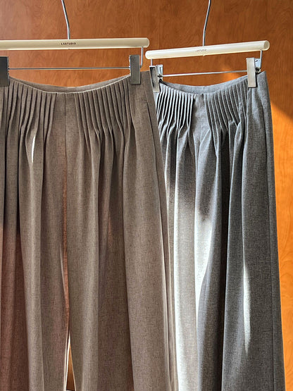 Luxi Gao Ding worsted ~ design pleated suit pants trousers women's old money style high waist mopping wide leg pants 1919