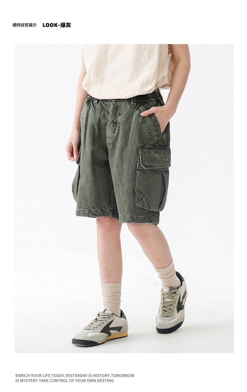 Black Fleet American-Style Shorts Men's Summer Workwear Six-Point Pants Multi-Pocket Loose Casual Couple Style Retro Heavyweight