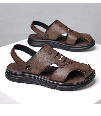 Genuine Leather Toe-Toe Sandals for Men, New Summer Style, Breathable Casual Men's Sandals, Soft Surface Beach Shoes for Men
