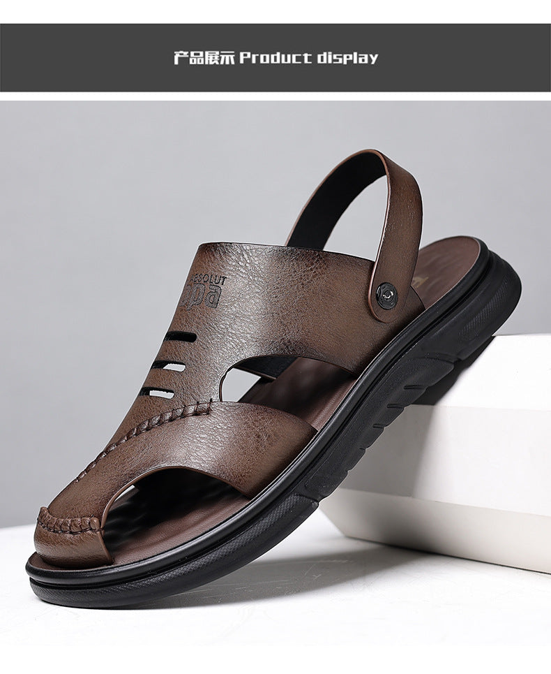 Genuine Leather Toe-Toe Sandals for Men, New Summer Style, Breathable Casual Men's Sandals, Soft Surface Beach Shoes for Men