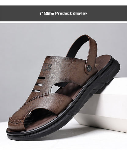 Genuine Leather Toe-Toe Sandals for Men, New Summer Style, Breathable Casual Men's Sandals, Soft Surface Beach Shoes for Men