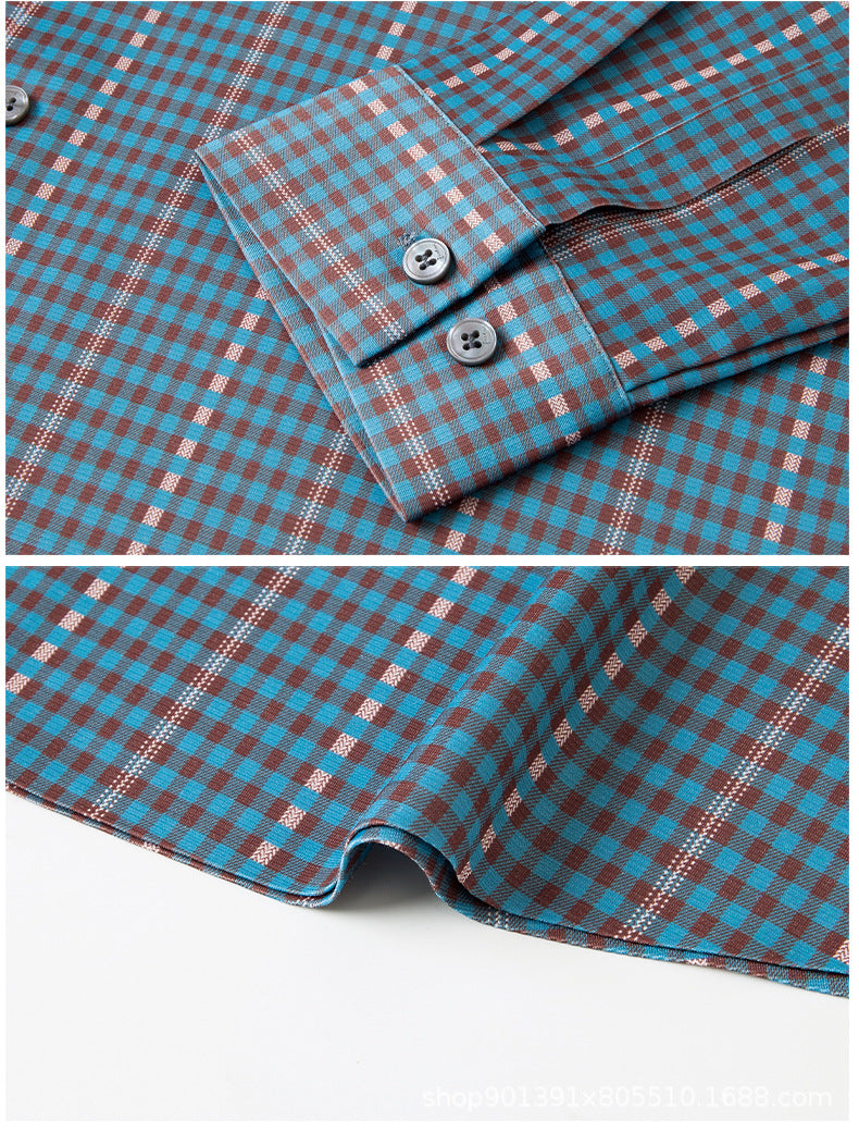 Spring and Autumn New Men's Shirt Cotton Plaid Business Casual Fashion Striped Non-Ironing Slim Long Sleeve Linen Shirt