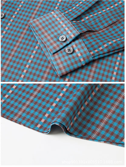 Spring and Autumn New Men's Shirt Cotton Plaid Business Casual Fashion Striped Non-Ironing Slim Long Sleeve Linen Shirt