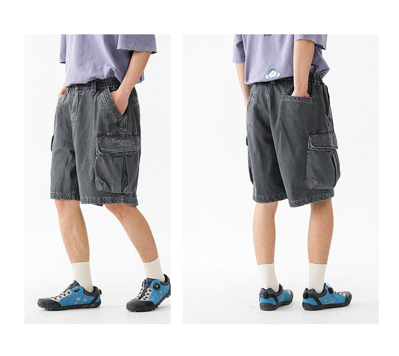 Black Fleet American-Style Shorts Men's Summer Workwear Six-Point Pants Multi-Pocket Loose Casual Couple Style Retro Heavyweight