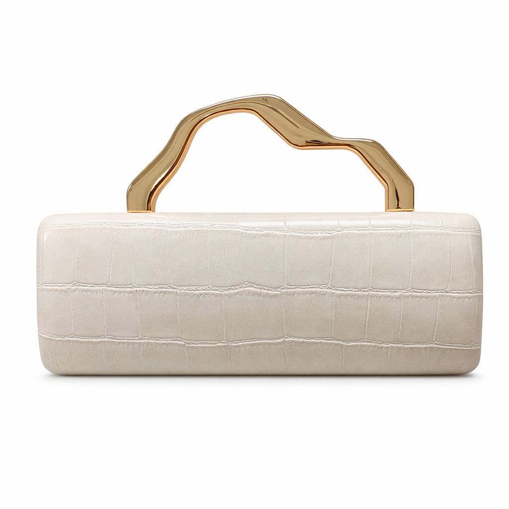 Luxury Burgundy Crocodile Pattern PU Evening Clutch with Gilded Shaped Handle for Ladies Fashionable Party Handbag