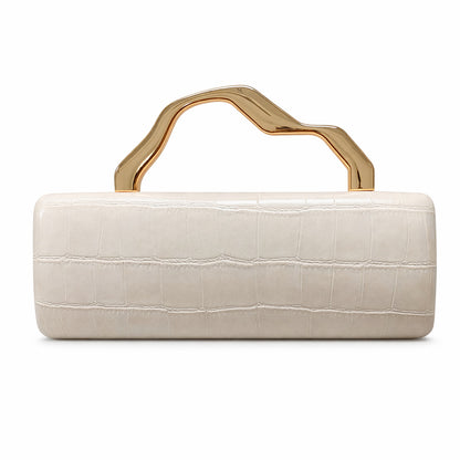 Luxury Burgundy Crocodile Pattern PU Evening Clutch with Gilded Shaped Handle for Ladies Fashionable Party Handbag