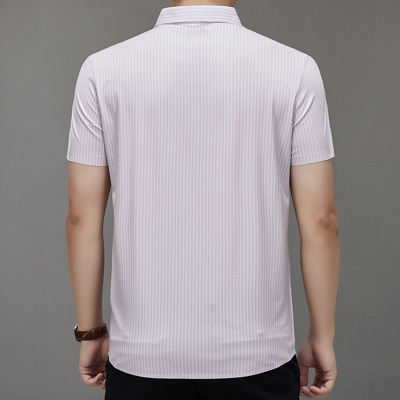 Summer High-end Jacquard Ice-feeling Non-ironing Mulberry Silk Short-sleeved Shirt Light Luxury High-end Business Shirt