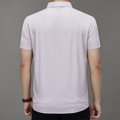 Summer High-end Jacquard Ice-feeling Non-ironing Mulberry Silk Short-sleeved Shirt Light Luxury High-end Business Shirt