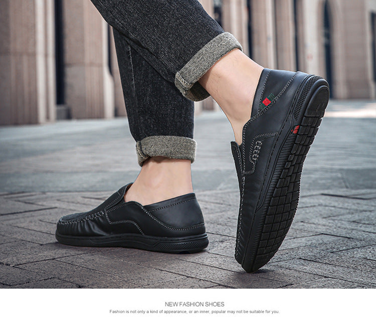 Cross-Border Large Size 46 Casual Leather Shoes for Men, Slip-On Slip-Ons, Soft-Soled Driving Shoes, Four-Season Cowhide Beanie Shoes for Men