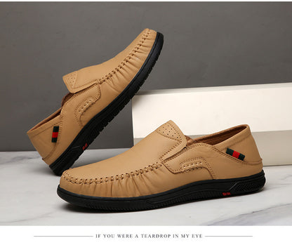 Cross-Border Large Size 46 Casual Leather Shoes for Men, Slip-On Slip-Ons, Soft-Soled Driving Shoes, Four-Season Cowhide Beanie Shoes for Men