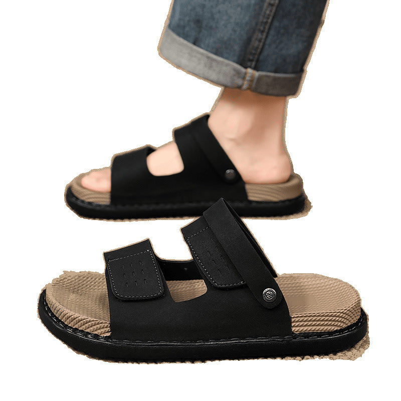 Linen Slippers for Men, Summer Outdoor Wear, Thick-Soled Woven Driving and Casual Sandals for Men