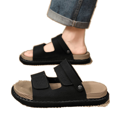 Linen Slippers for Men, Summer Outdoor Wear, Thick-Soled Woven Driving and Casual Sandals for Men