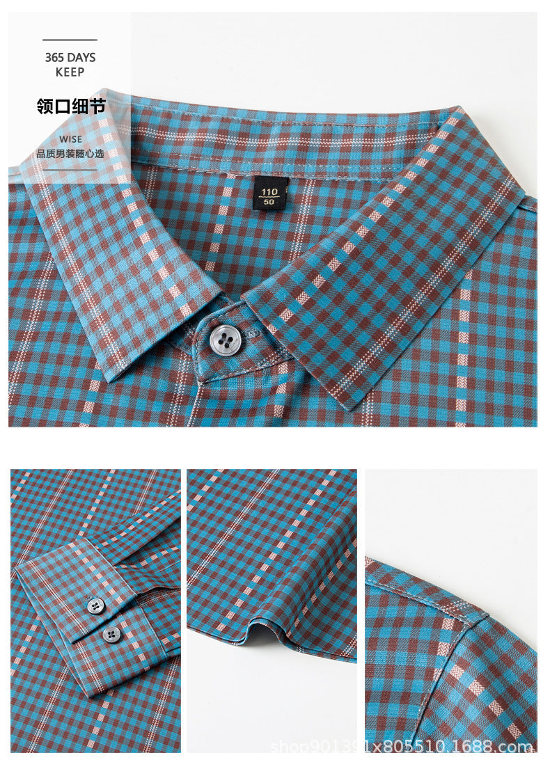 Spring and Autumn New Men's Shirt Cotton Plaid Business Casual Fashion Striped Non-Ironing Slim Long Sleeve Linen Shirt