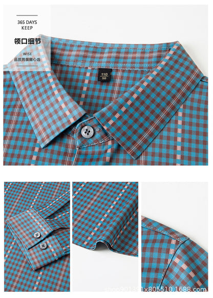 Spring and Autumn New Men's Shirt Cotton Plaid Business Casual Fashion Striped Non-Ironing Slim Long Sleeve Linen Shirt