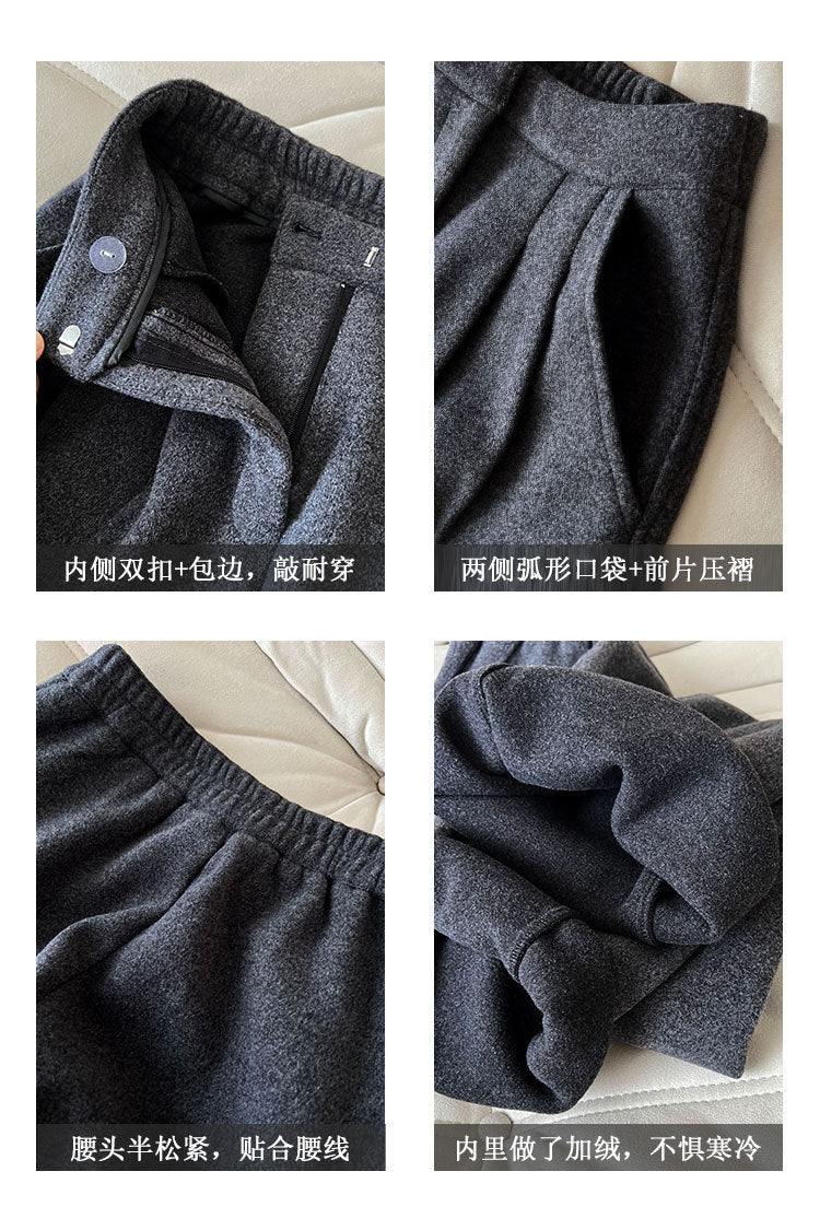 Luxi pants giant good ~ Korean thick woolen sickle pants women fall/winter new slim cashmere pants 1829