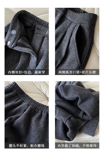 Luxi pants giant good ~ Korean thick woolen sickle pants women fall/winter new slim cashmere pants 1829