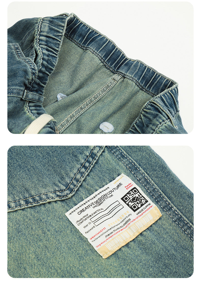 11Kn American Thin Blue Jeans for Men and Women with Adjustable Drawstring Trendy Stylish Straight Casual Wide Leg Slimming Look Pants