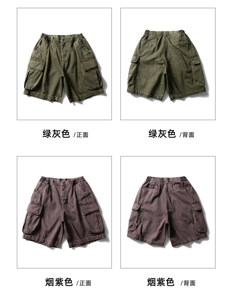 Black Fleet American-Style Shorts Men's Summer Workwear Six-Point Pants Multi-Pocket Loose Casual Couple Style Retro Heavyweight