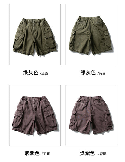 Black Fleet American-Style Shorts Men's Summer Workwear Six-Point Pants Multi-Pocket Loose Casual Couple Style Retro Heavyweight