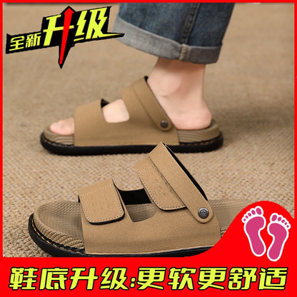 Linen Slippers for Men, Summer Outdoor Wear, Thick-Soled Woven Driving and Casual Sandals for Men