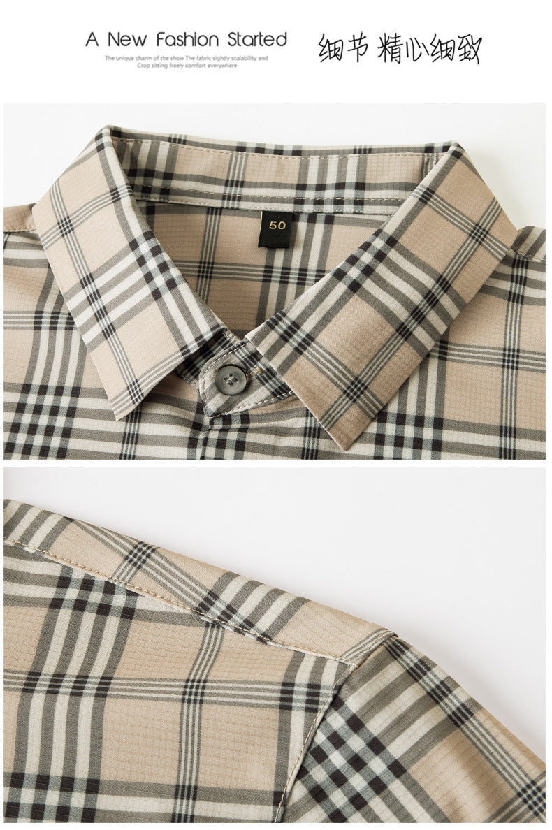 Men's Short-sleeved Shirt Summer Non-marking Non-ironing Youth Short-sleeved Shirt Men's Fashion Plaid Casual Shirt Men's Short-sleeved Shirt