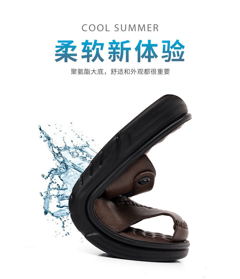 Genuine Leather Toe-Toe Sandals for Men, New Summer Style, Breathable Casual Men's Sandals, Soft Surface Beach Shoes for Men