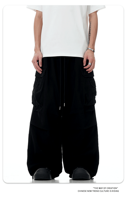 11Kn American Paratrooper Cargo Pants for Men and Women, Retro Draped, Multi-Flap Pocket Pants Drawstring, Wide Legs, Slim Straight Casual Pants