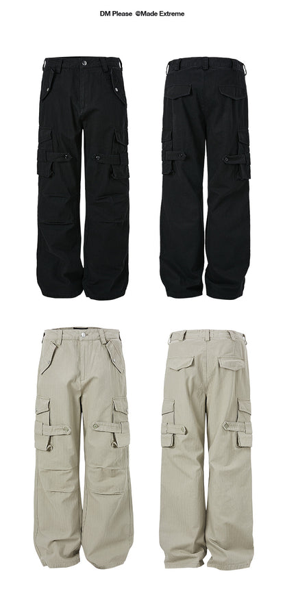 MADEEXTREME Spring Men's Washed Old Three-Dimensional Tactical Pocket Inspired Workwear Paratrooper Pants