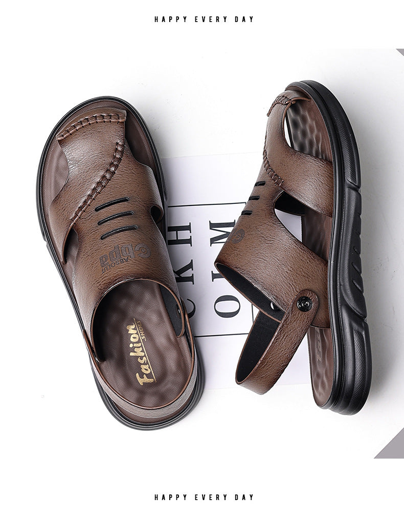 Genuine Leather Toe-Toe Sandals for Men, New Summer Style, Breathable Casual Men's Sandals, Soft Surface Beach Shoes for Men