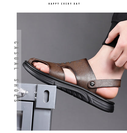 Genuine Leather Toe-Toe Sandals for Men, New Summer Style, Breathable Casual Men's Sandals, Soft Surface Beach Shoes for Men